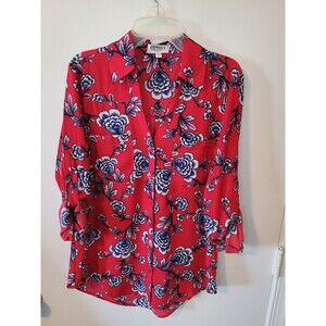 Express Portofino Shirt Slim Fit Small Red Blue Floral Button Down